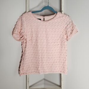 Talbots Top womens size 6 baby pink short sleeve keyhole textured applique